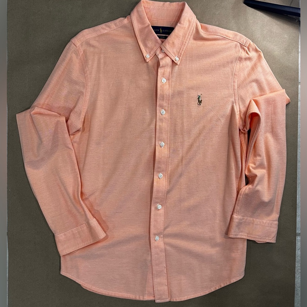 Ralph Lauren Oxford Knit Shirt – Orange Cream – Size L – Preppy Vintage Classic